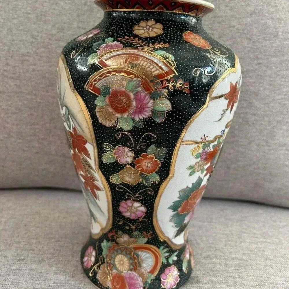 Vintage Hand Painted Enamel Decorative Oriental Vase